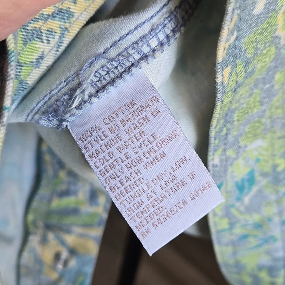 Tanjay Green and Blue Floral Tropical Graphic Print Denim Jacket - Picture 11 of 11